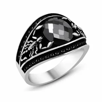 Scorpion Dizajn Black Onyx Cubic Zirconia 925 Sterling Silver Men 'S Krúžok