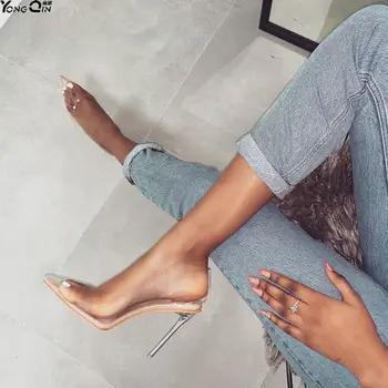 Sexy transparentné ukázal prst sandále, topánky super vysoké podpätky dámske sandále, topánky