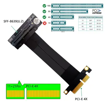 SFF-8639 U. 2 90° PCI-E 3.0 4X Páse s nástrojmi Extender Kábel pre U. 2 NVME SSD Vysoká Rýchlosť Prenosu