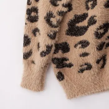 Shaggy bavlna cardigan sveter jeseň zima 2019 módne dlhý rukáv leopard cardigan plus veľkosť pletený sveter kabát 28635