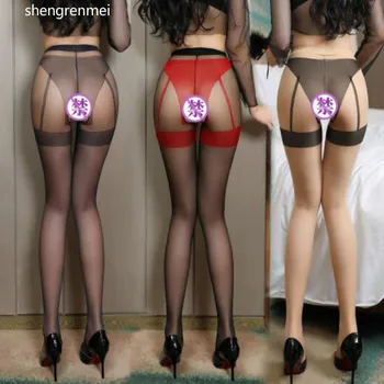 Shengrenmei 2019 Nové Sexy Crotchless Pantyhose Ženy Falošné Podväzok Detail pančuchové Nohavice 5Color Pančuchy Vysoký Pás Bielizeň Dropshipping