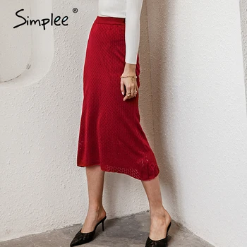 Simplee Sexy červené víno jeseň zima pevné ženy sukne Office lady vysoký pás ženský bud Nový módny, elegantný vintage šaty 2020