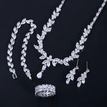 SINZRY Nové klasické luxusné cubic zirconia oslňujúci leaf choker náhrdelníky náušnice náramok, prsteň strany svadobné šperky set