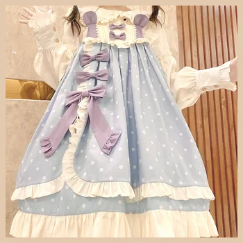 Sladké leto lolita šaty čipky bowknot roztomilý tlač kawaii šaty vysoký pás gothic lolita jsk bez rukávov viktoriánskej šaty 2020