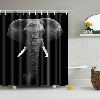 Slon Vzor Digital Print Black Sprchové Závesy pre Kúpeľňa Decor,Polyester Nepremokavé tkaniny Tkaniny, Vaňa Záves s 12