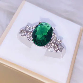 Smaragdovo Zelená Achát Otvorenie Krúžku 925 Silver Farba Diamond Tyrkysové Šperky Anillo Svadobné Drahokam Emerald Topaz Módne Krúžok 2762