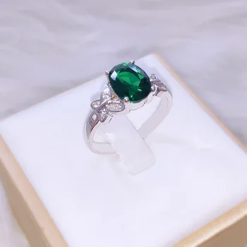 Smaragdovo Zelená Achát Otvorenie Krúžku 925 Silver Farba Diamond Tyrkysové Šperky Anillo Svadobné Drahokam Emerald Topaz Módne Krúžok