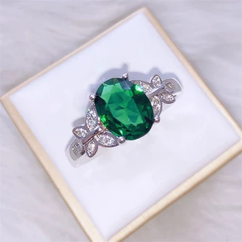 Smaragdovo Zelená Achát Otvorenie Krúžku 925 Silver Farba Diamond Tyrkysové Šperky Anillo Svadobné Drahokam Emerald Topaz Módne Krúžok