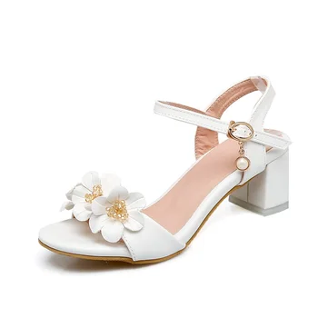 Smirnova leta 2018 populárne farbou členok popruh ženy sandále med podpätky módne kvet, biele, ružové a ležérne topánky