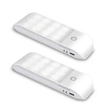 Snímač pohybu Svetla, [2 Pack] Skrinky Nočné Svetlo, USB Nabíjateľné Batérie Powered Svetlo 24 LED, Vymeniteľné Magnetické 30451