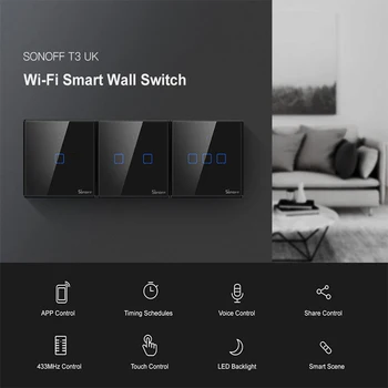 SONOFF TX T3 EÚ, Wifi Smart Switch Dotykový Displej Diaľkového ZAP/VYP 1/2/3 Gang 433Mhz RF/Hlas/APP/Dotykové Ovládanie 86 Typu Smart Home