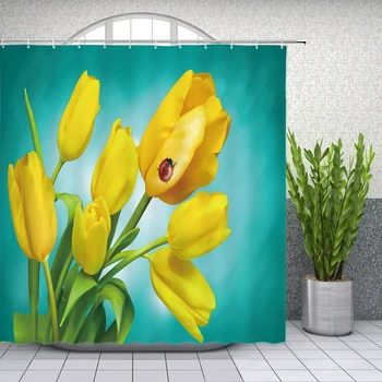 Spring Flower Sprchový Záves Kúpeľňa Decor Motýľ Kvetinový Rastlín Viniča Zelenej Listovej Tehlovej Steny Domov Vaňou Polyester Opony Nastaviť