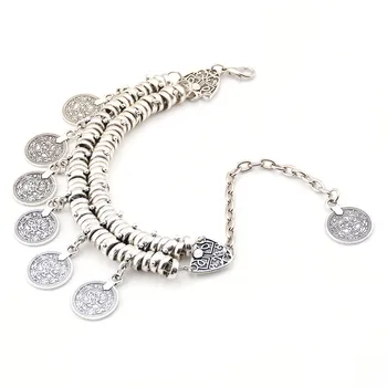 Starožitné Strieborné Pozlátené Mince Očarujúce Anklet Šperky Anklet Vintage Ženy Naboso Nohy Šperky Členok Náramok