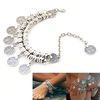 Starožitné Strieborné Pozlátené Mince Očarujúce Anklet Šperky Anklet Vintage Ženy Naboso Nohy Šperky Členok Náramok