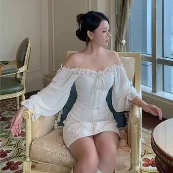 Strany Biele Elegantné Ženy Obväz Retro Mini Office Lady francúzsky Návrhár kórejský Šaty dámske Oblečenie na Jeseň 2020