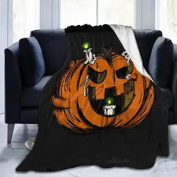 Strašidelný Halloween Tekvica Aktívne Jack-O-Lantern Gauč Hodiť Deka Flanelové Super Mäkká Flaušová prehoz cez posteľ Domova Všetky Sezóny pre