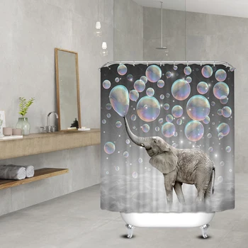Stroj Umývateľný Digitálne Tlačené Na Kúpeľni Sprchový Záves Nepremokavé Polyesterové Roztomilý Vaňou Slon Vzor 180x180cm 18993