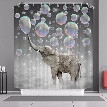 Stroj Umývateľný Digitálne Tlačené Na Kúpeľni Sprchový Záves Nepremokavé Polyesterové Roztomilý Vaňou Slon Vzor 180x180cm