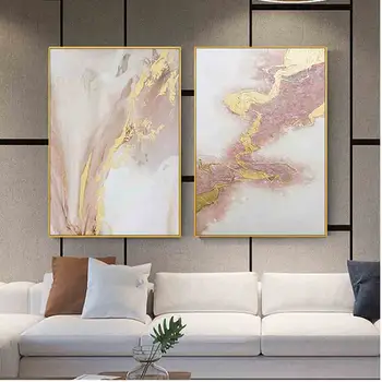 Svadobné dekoratívne stene visí obraz ružové a zlaté Ručné abstraktnú olejomaľbu na plátne výzdobu pre obývacia izba