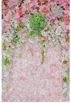 Svadobné vinyl handričkou ružový kvet, zelené listy stenu fotografie pozadia pre novorodenca photo studio výšku pozadia fotografia