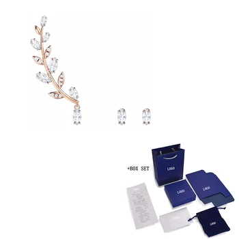 SWA Módy Klasické Nové MAYFLY Dámy Prebodol Náušnice Rose Gold Leaf Elegantné Crystal Dámske Šarm, Luxus Romantické Šperky