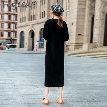 Tcyeek Dlhý Sveter Šaty kórejský Pletené Svetre pre Ženy Jeseň Hrubé Zimné Oblečenie Móda Vintage Bežné 2020 Ropa Mujer 5