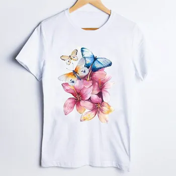 Tees pre Ženy Tlač Cartoon Motýľ 90. rokov Dovolenke Cestovná Kancelária Roztomilý Dámske Šaty Lady Topy Oblečenie Žien T T-Shirt