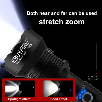 Teleskopická Zoom XHP70 LED Baterka Silné svetlo nepremokavé USB Nabíjanie Baterky 3modes kempovanie turistika noc na koni osvetlenie