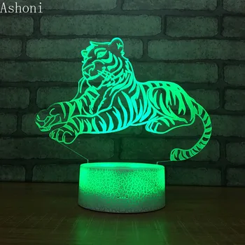 Tiger 3D stolná Lampa Baby Touch Ovládania 7 Farby Akrylové Nočné Svetlo USB Dekoratívne Deti Vianočné Darčeky 8476