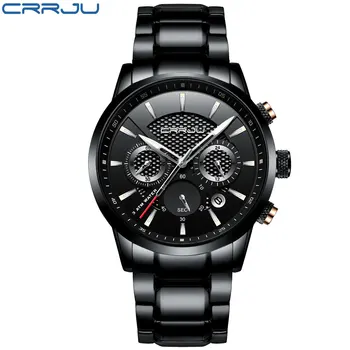 Top Luxusné Značky CRRJU Športové Quartz Hodinky Podnikania Muži Plný SteelClock náramkové hodinky Chronograf Multi-function Náramkové hodinky 48846