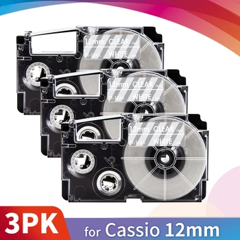 Topcolor XR-12AX Kompatibilnú Tlačiareň štítkov Casio XR 12AX Biela Jasné, 12 mm*8m Označenie Páskou pre EZ Label Maker KLKL-P350W KL-HD1