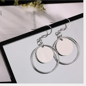 Uglyless Jednoduché Módy Kola Medaila Náušnice pre Ženy kórejský Kruhu Jemné Šperky Reálne Pevné 925 Silver Geometrické Náušnice