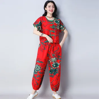 UHYTGF Lete dva-dielna sada ženy móda etnických styleretro bavlnená posteľná bielizeň elegantné ženy sady bežné bloomers plus veľkosť vyhovuje 1132 5986