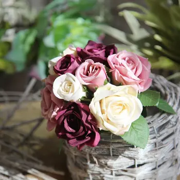Umelé Kvety, Kytice Falošné Rose Hodváb Plastové Kvetinové Ozdoby na Svadobné Kytice pre Domáce Záhradné Party, Svadobná Výzdoba