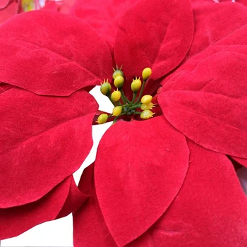 Umelé Kvety, Vianoce Red Velvet Poinsettia Kvetinový Tipov na Vianočný Veniec Stromček, Ozdoby(24 Ks/Červená) 40011