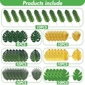 Umelého Palmového Lístia,68PCS Tropická Rastlina s Faux Monstera Listy, Stonky Simulácia Safari Listy pre Havajskej Párty
