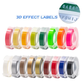 UniPlus 3PK 9 mm PVC nálepky Pásky 3D Razba Kompatibilnú Tlačiareň štítkov Dymo 3D Motex E101 Label Maker Stroj Pásky do Písacích strojov
