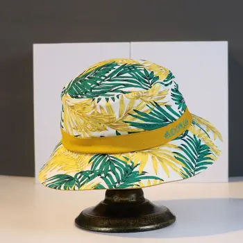 Unisex Kontrast Farieb Tropické Listy Vedierko Hat Písmená Výšivky Panama Spp 28GD