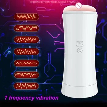 USB Elektrické Automatické Muž Masturbator Stonať Hlas Masturbácia Deep Throat Cup Ústne+Vaginálne Dvojitý Kanál 7 Vibračné Módy