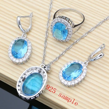 Ušľachtilý Lady 925 Sterling Silver Šperky Sady Sky Blue Austrálsky Crystal pre Ženy, Náušnice, Náhrdelník Auta Strany Dropshipping 11348