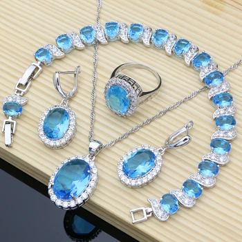 Ušľachtilý Lady 925 Sterling Silver Šperky Sady Sky Blue Austrálsky Crystal pre Ženy, Náušnice, Náhrdelník Auta Strany Dropshipping