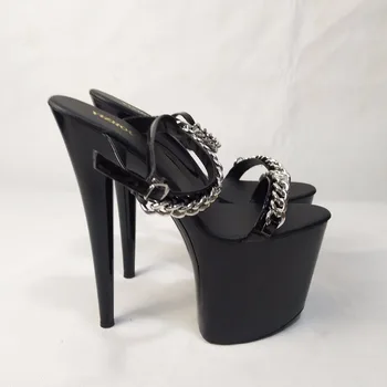 Ušľachtilý reťazca kovové dekorácie Obuv black fáze výkonu Ultra jemné s nepremokavé 20 cm sandále