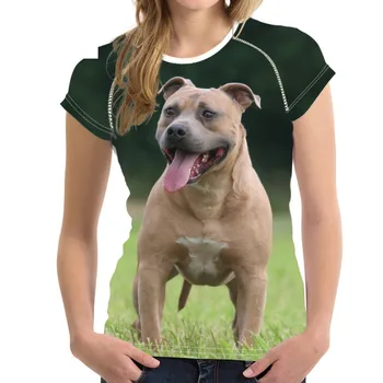 V pohode Zvierat Americký Stanffordshire Bull Teriér Tlač ženské Tričká Značky Oblečenie O Krk Krátke Tees Fit T-shirt