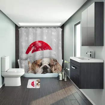 Veselé Vianoce Domova Polyester Textílie Kúpeľni Sprchový Záves Vianoce Psa Buldog