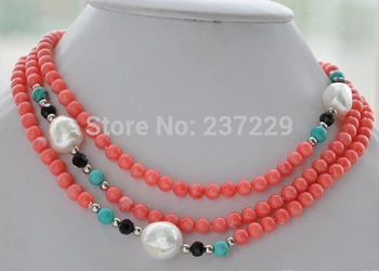 Veľkoobchodná cena ^^^6 mm kolo pink coral modrá barokový biela usadenina perlový náhrdelník 50inch