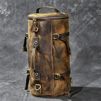 Veľkú kapacitu človeka cestovná taška horolezectvo batoh mužov strane tašky-Crazy Oli pravej kože vedro taška cez rameno 10435