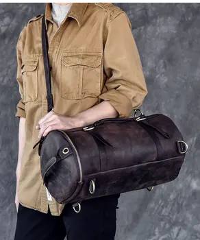 Veľkú kapacitu človeka cestovná taška horolezectvo batoh mužov strane tašky-Crazy Oli pravej kože vedro taška cez rameno