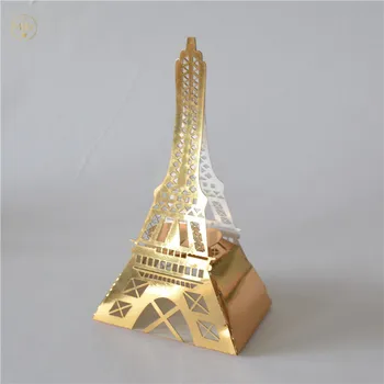 Veža laserom rezané luxusné zlaté svadobné party candy box