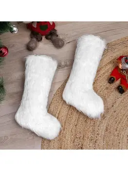 Vianočná Pančucha Biele Dlhé Plyšové Ponožky Candy Darčeková Taška Hanging Tree Krb U90A