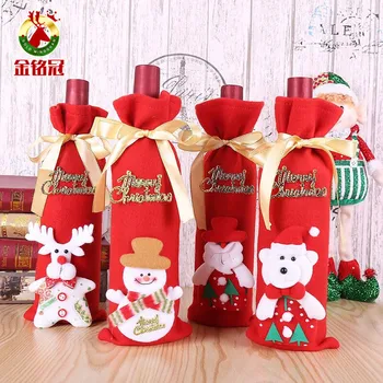 Vianočné dekorácie pre domov Santa Claus elk fľaša červeného vína kryt Vianočné handričkou fľaša vína package taška Vianočné produkty